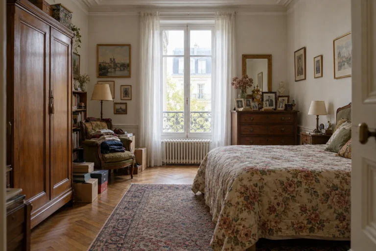 Illustration : chambre encore meublée avant un débarras après décès