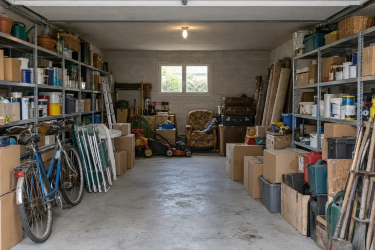 Illustration : garage de maison encombré avant le débarras