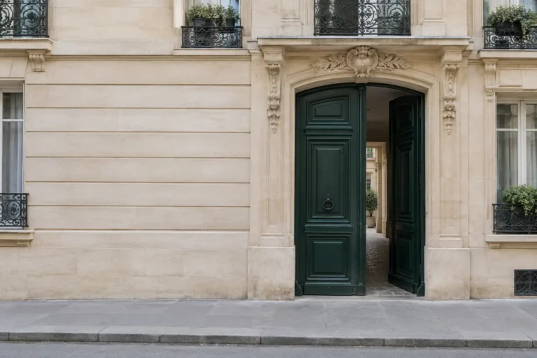 Illustration : porte cochère entrouverte d’un immeuble haussmannien